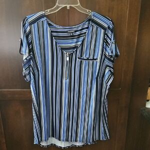 Roz & Ali Blue and White Dolman Sleeve Blouse, 3x